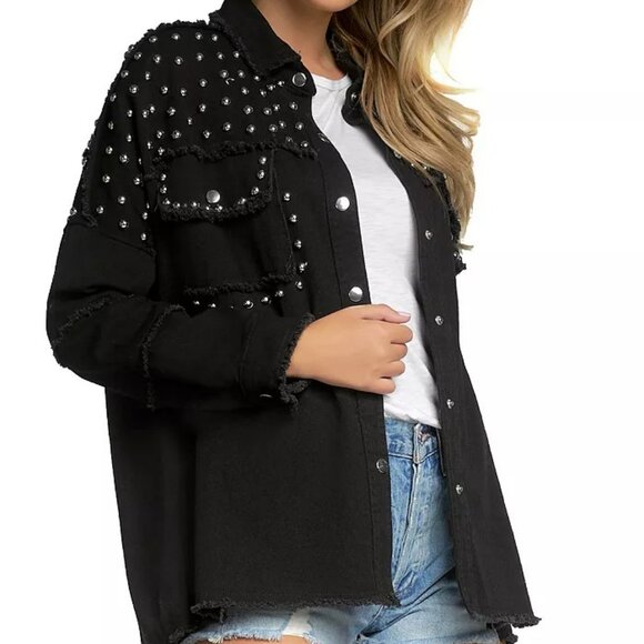 Elan Tops - Elan Studded Distressed Black Chambray Denim Shacket - NWOT